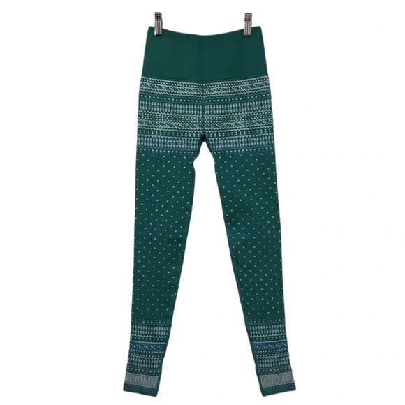 Fabletics Legging Womens XS 4 Green High-Waisted Seamless Fair Isle Dark Jade - Picture 1 of 15